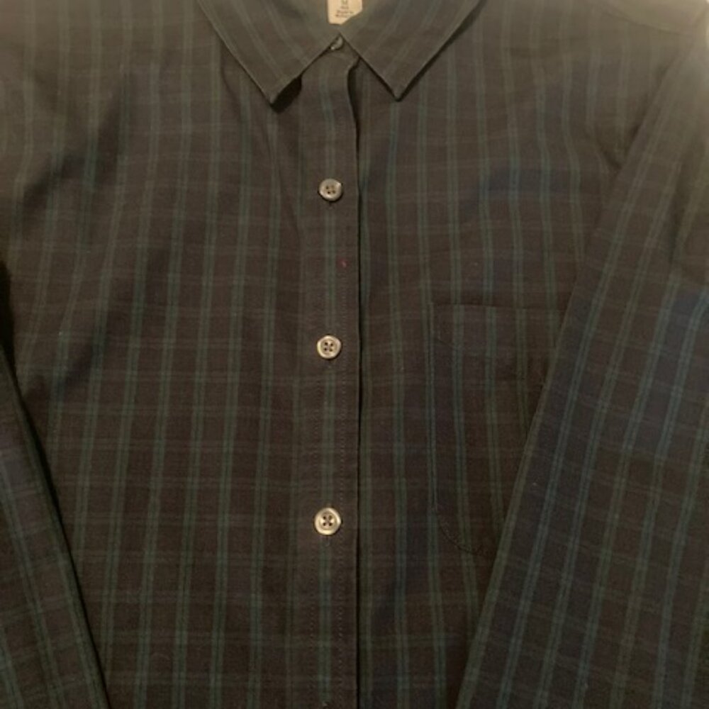 L.L.Bean Long-Sleeve Navy/Green Plaid Shirt, M